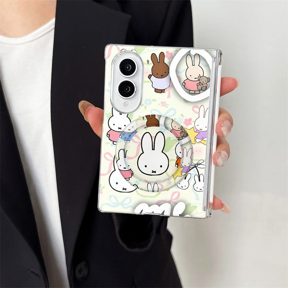 Cute Miffy Rabbit Bow Floral Star Magnetic Hard PC Foldable Case For Samsung Z Fold8 Ultra Z Fold8 Z Flip8 Shockproof Hinge Prot