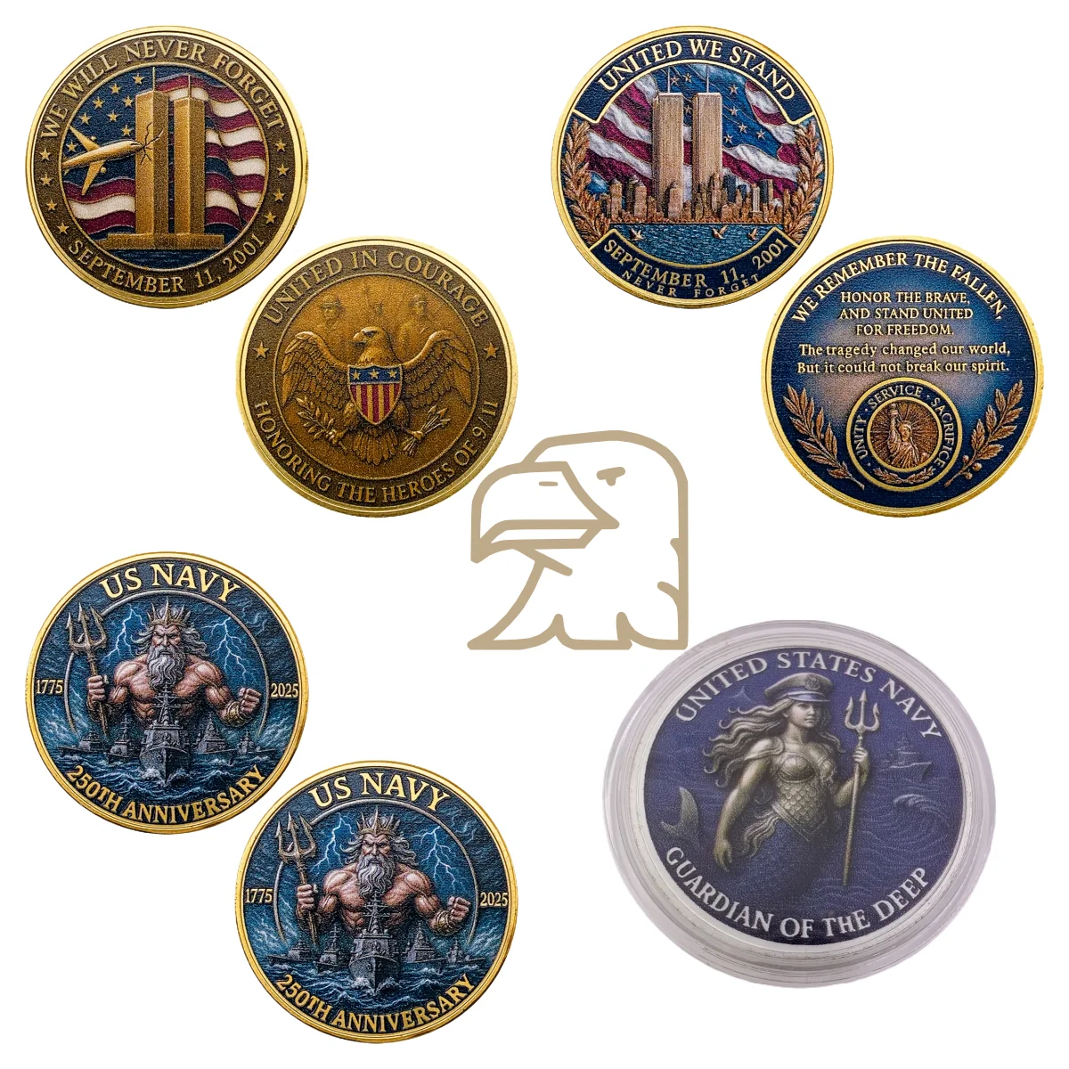 US Navy Challenge Coin Anniversary Gold Coin Mermaid Neptune Decorative Desktop Ornaments Collection