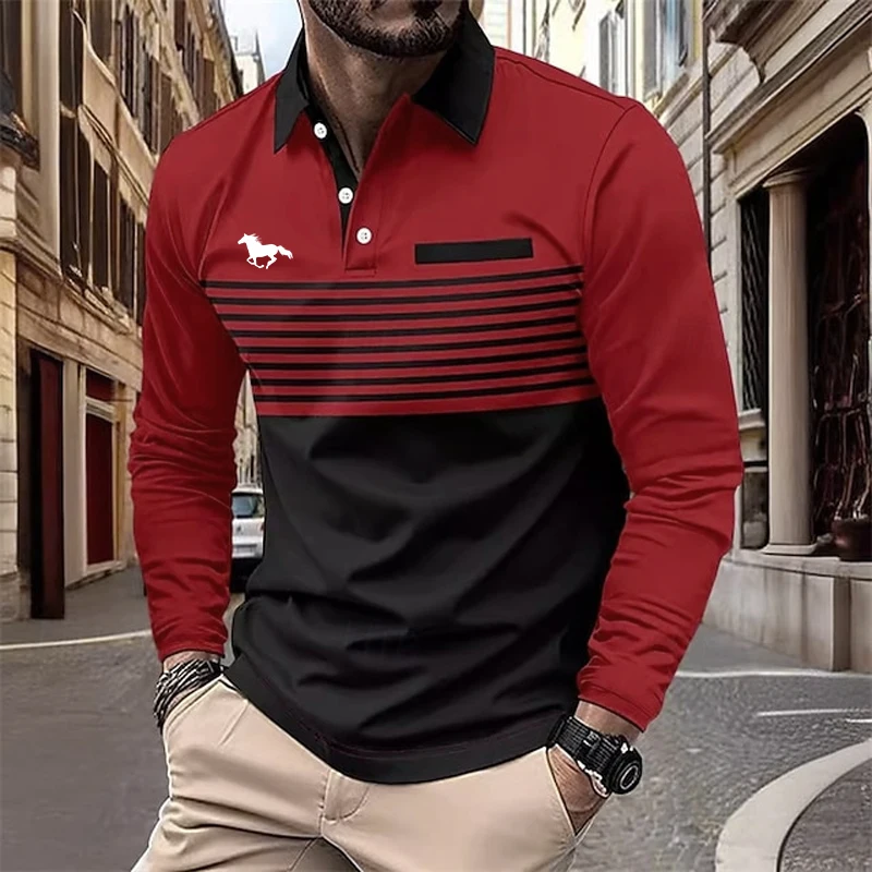 Polo de rugby a rayas para hombre, Polos de manga larga, camisas con cuello, ropa informal para escuela, negocios al aire libre, athleisure