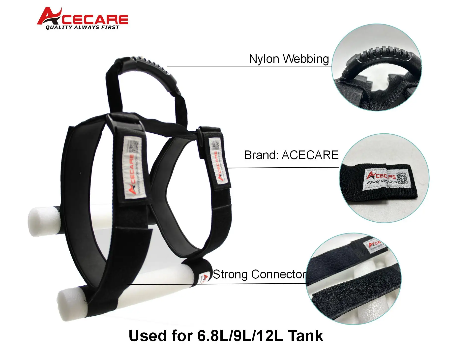 Acecare-tanque de buceo cilíndrico de fibra de carbono, 300Bar, 4500Psi, 9L, HPA, nueva correa de mango portátil, seguridad contra incendios para buceo