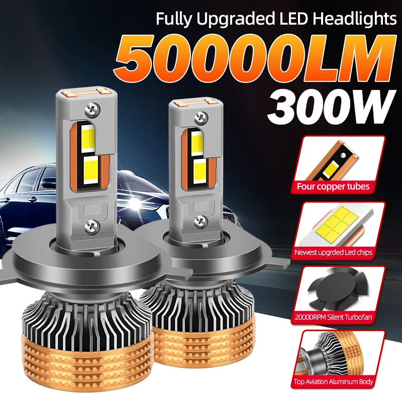 

300W 50000LM H4 LED Headlight High Power Canbus Turbo Lamp 6000K Car Lights 12V Fog Lamp 9003/HB2 High Low Beam