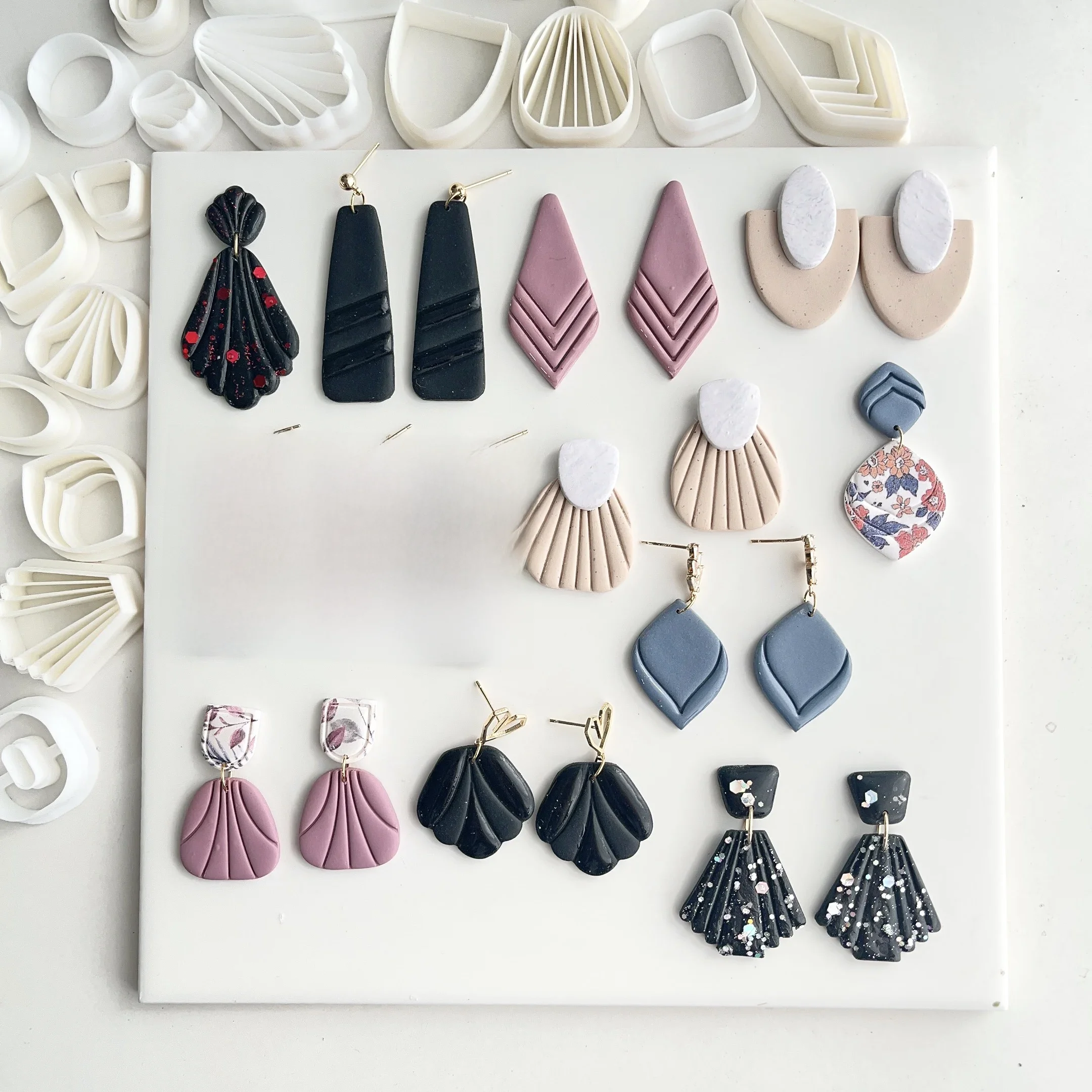 Boucles d'oreilles en poterie douce, coupe-argile polymère, moule à motif géométrique creux, bricolage, boucles d'oreilles en céramique, bijoux pendentifs, outils en argile