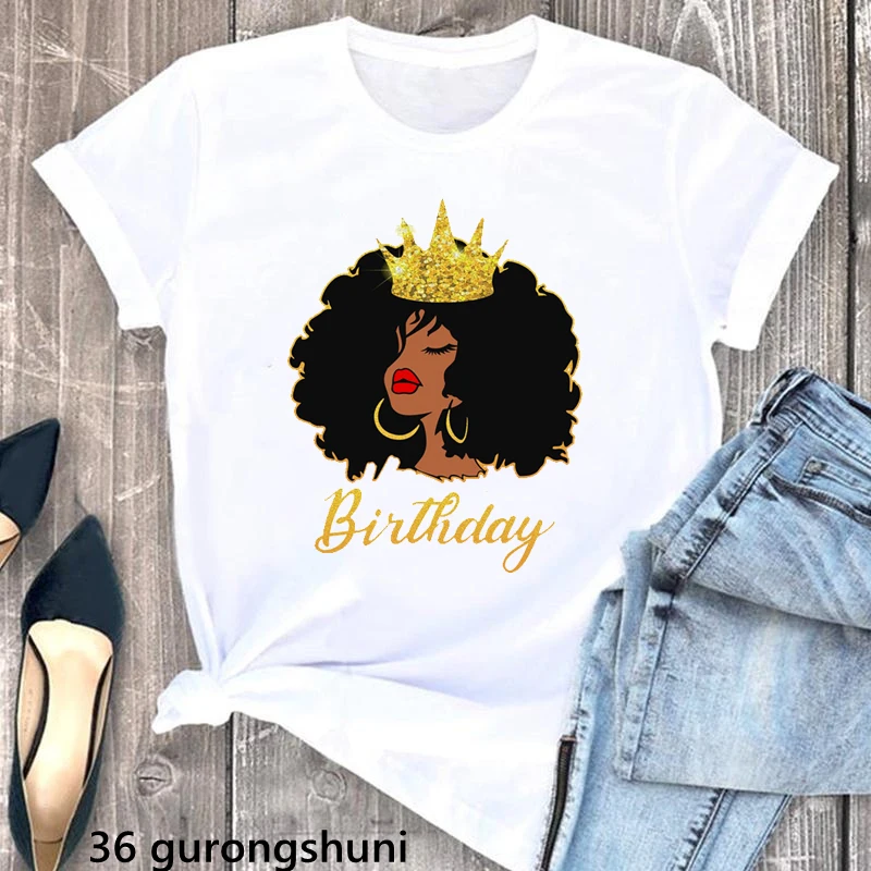 Birthday Gifts Graphic Print Tshirt Women Beautiful Black Girl Magic T Shirt Femme Red Lips Afro Diva Crown Queen T-Shirt Female