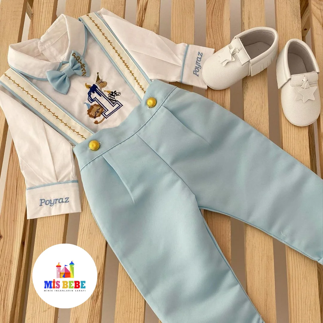 Baby boy clothes set Summer Gentleman Party Birthday Suit Infant Baby bodysuit clothes for newborn babies Belt Pants Toddler Set