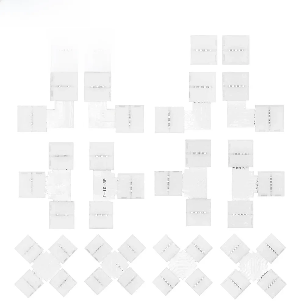 Connecteur LED sans soudure 2/3/4/5 broches, 10mm, connecteur d'angle en forme de T/L/X pour bande lumineuse Led WS2811 WS2812 3528 5050 RGB