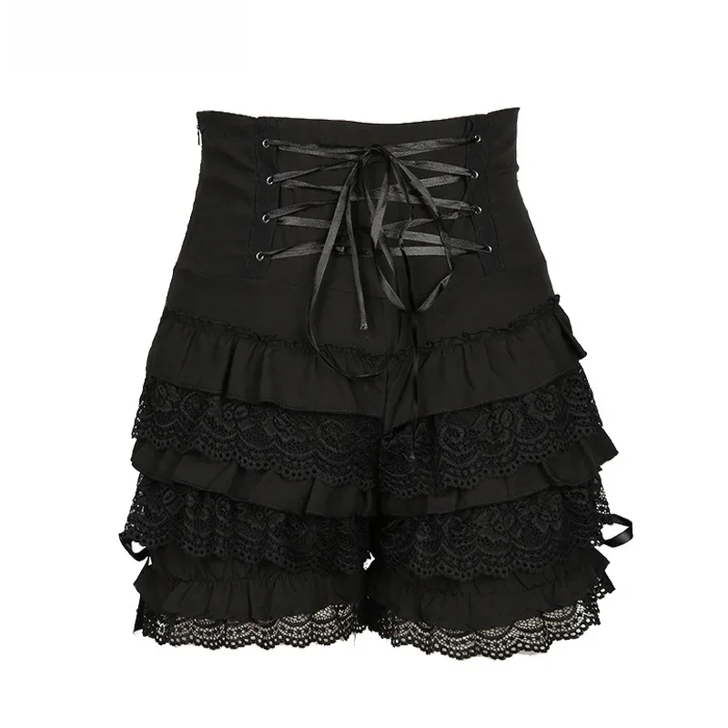 Styl Lolita koronka w stylu Vintage spodenki z falbankami Plus rozmiar zasznurować czarne kobiety dynia Bloomers gotyckie punkowe dziewczyny spodenki z wysokim stanem — zdjęcie 2