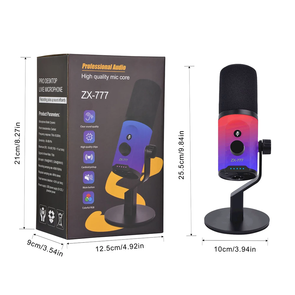 USB RGB dynamic microphone for live streaming, podcast recording, and gaming streaming. XLR/USB dynamic microphone