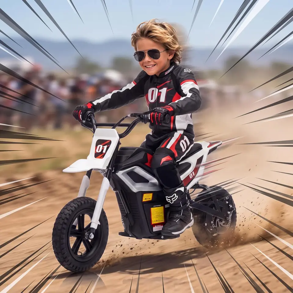 24V Kids High Speed Ride‑On Motorcycle, 350W Motor Electric Bike with 7AH Battery & Charger, US Full‑Environment‑Friendly Standard, White Blue Optional Children Outdoor Gift image 1
