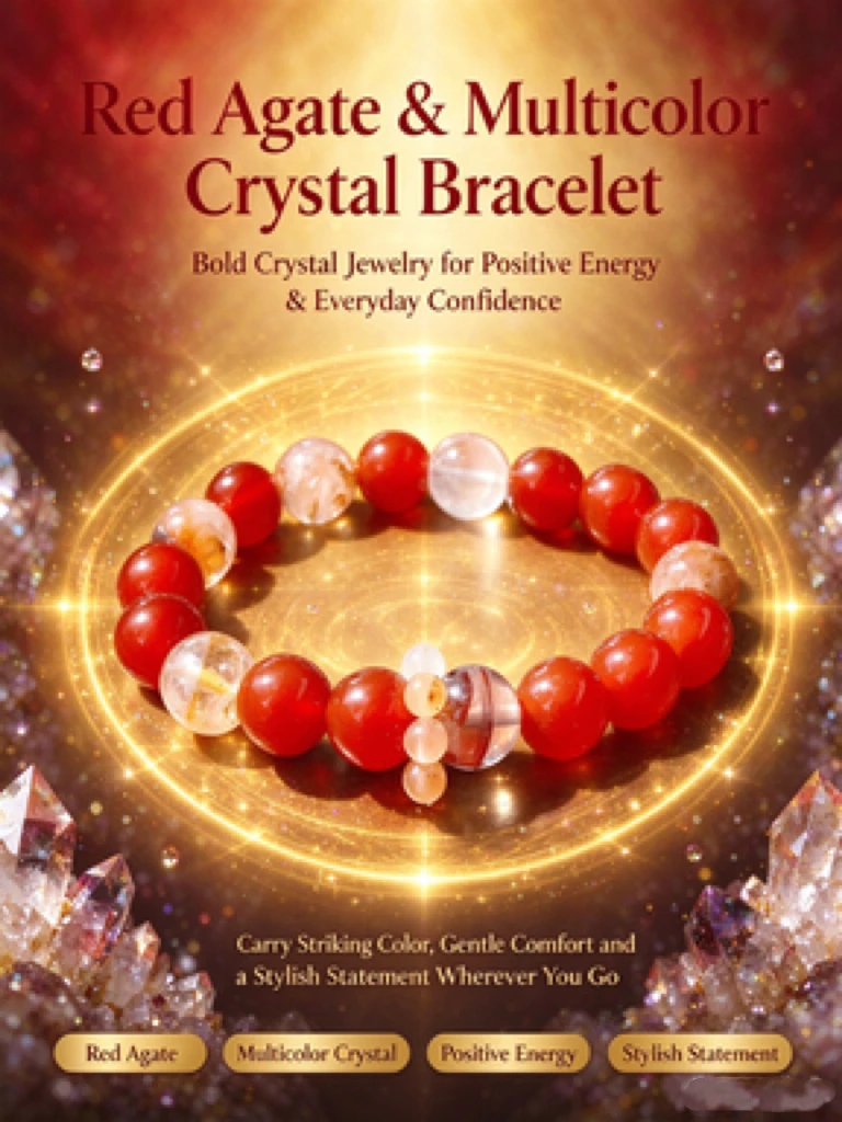 Mindful Natural Red Carnelian Phantom Crystal Bracelet, Long-Lasting Elastic Stretch Cord, Polished Round Mixed Gemstone Beads, Stackable Wrist Jewelry, Unisex Christmas Gift