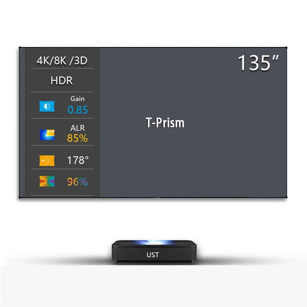 

135 inch ALR UST Projector Screen 16:9 Ambient Light Rejecting T-Prism Fixed Frame Screen for Ultra Short Throw Projector 4K 3D