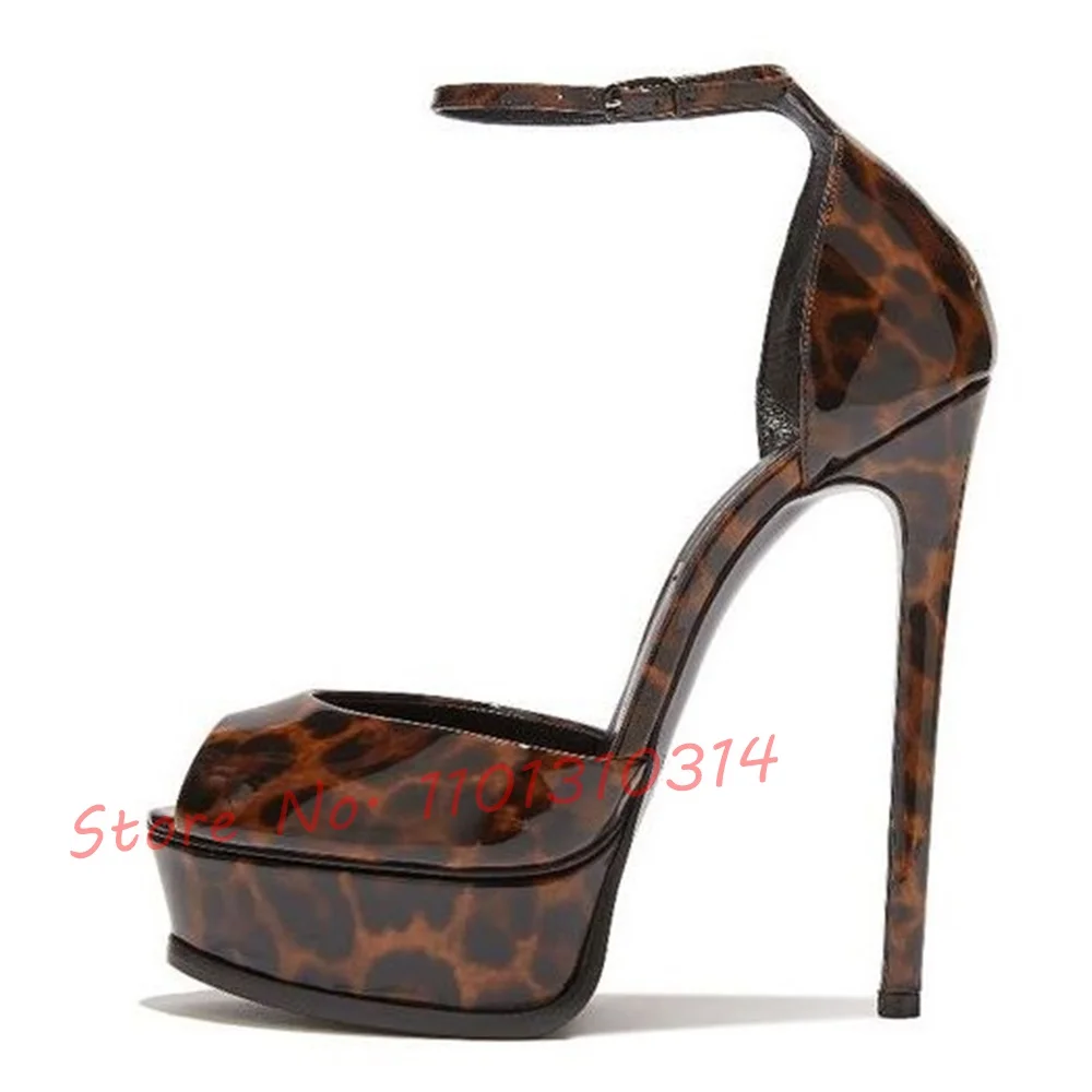 Sandali con plateau leopardati rossi sandali da donna Sexy con punta aperta scarpe da festa con tacco Super alto e sottile stampa di lusso sandali