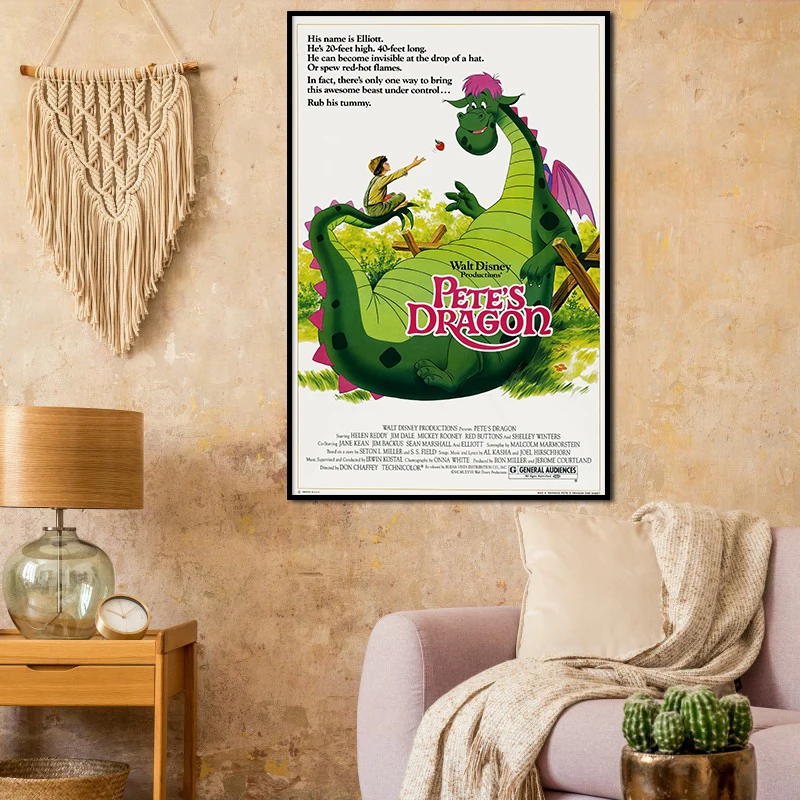 

Petes Dragon Poster Vintage Disney Movie Wall Art Canvas Painting Classic Disneyland Pictures for Living Room Home Decor Cuadros