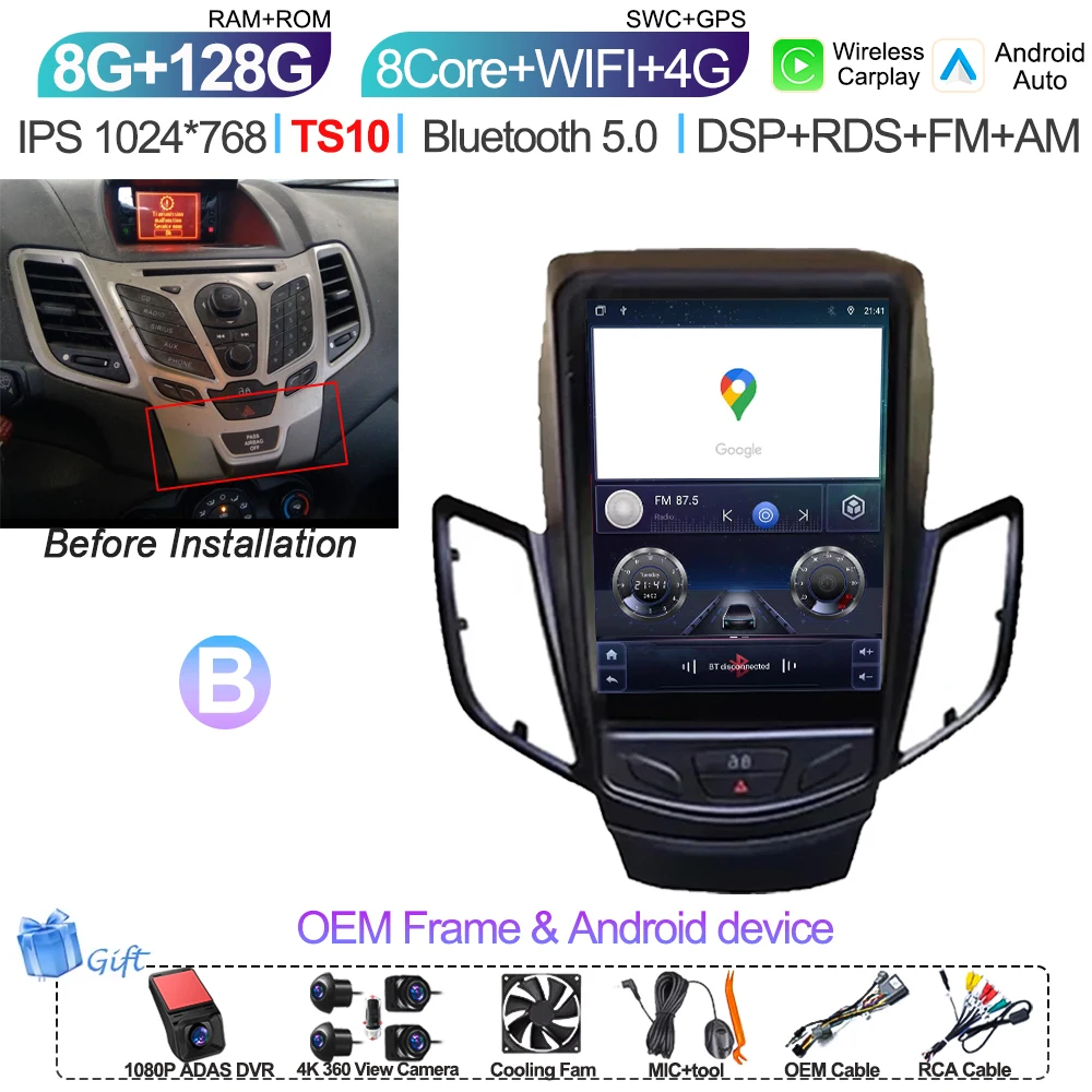 9,7 Inch Android 16 autoradio multimediaspeler navigatie stereo GPS scherm 2din 5G Wifi voor Ford Fiesta Mk7 2009-2016