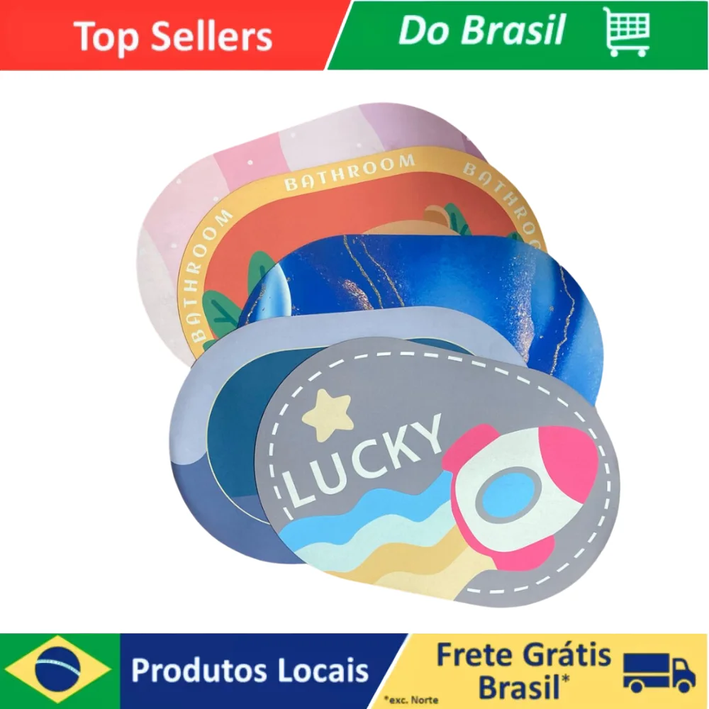 Tapete Oval Multicolorido Absorvente para Banheiro Antiderrapante