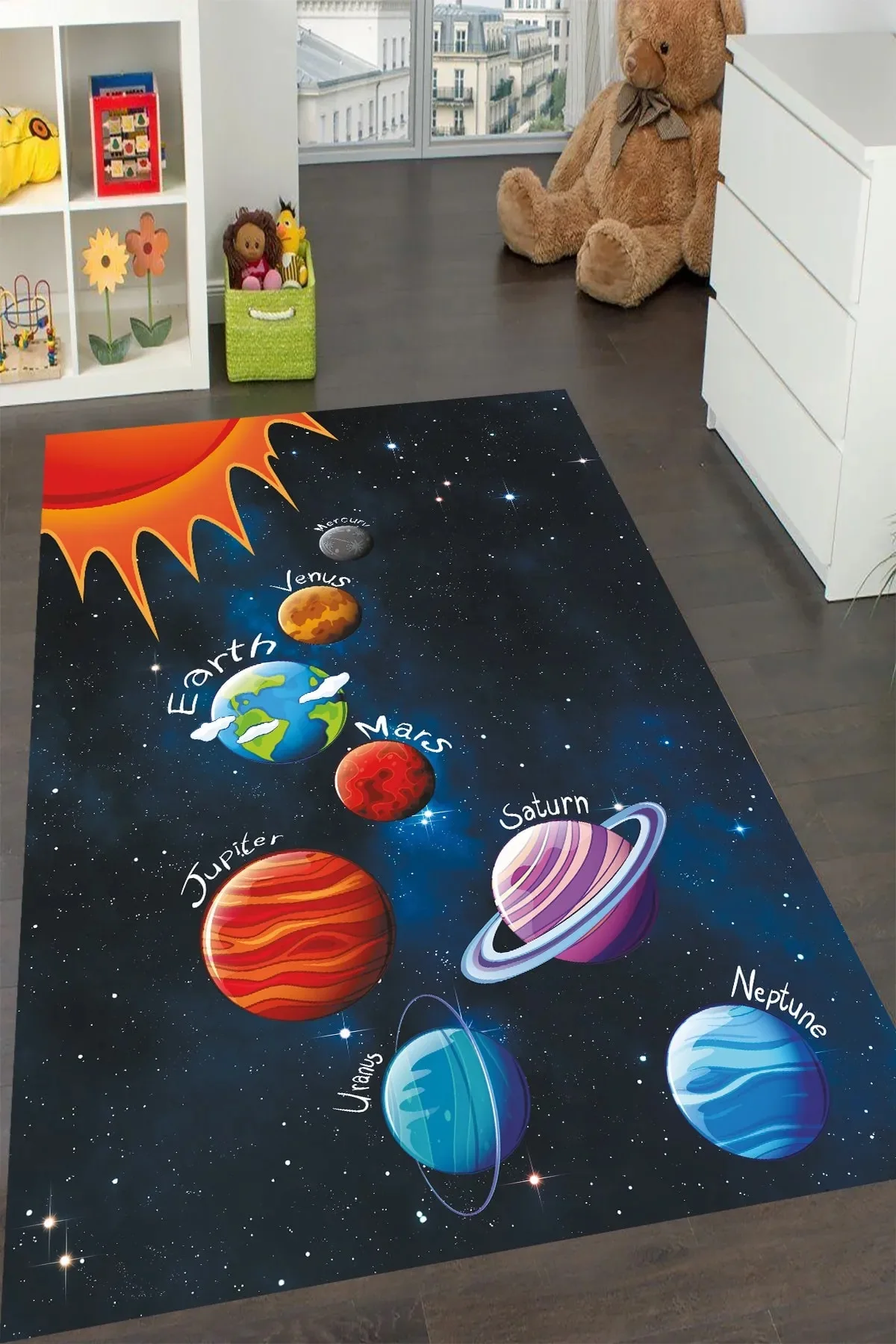 Children's Room Rug Anti-slip Artificial Leather Base Powder Stains-Free Thai Feather Fabric 11mm Thickness Antibacterial Runner C6151