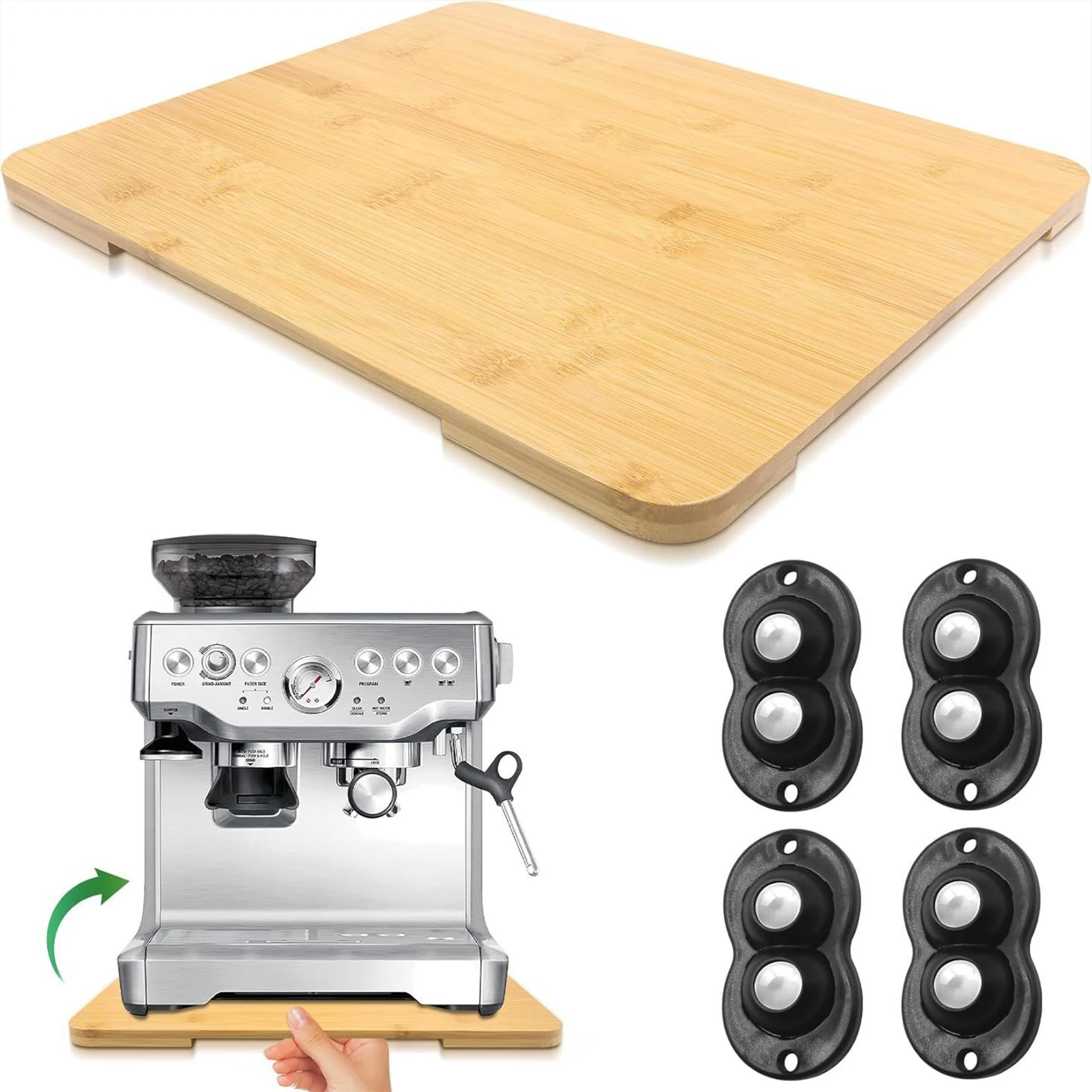 Kitchen Sliding Caddy Storage Stand Sliding Tray for Coffee Maker Moving Slider Base Wooden Appliance Slider Pressure Cookers