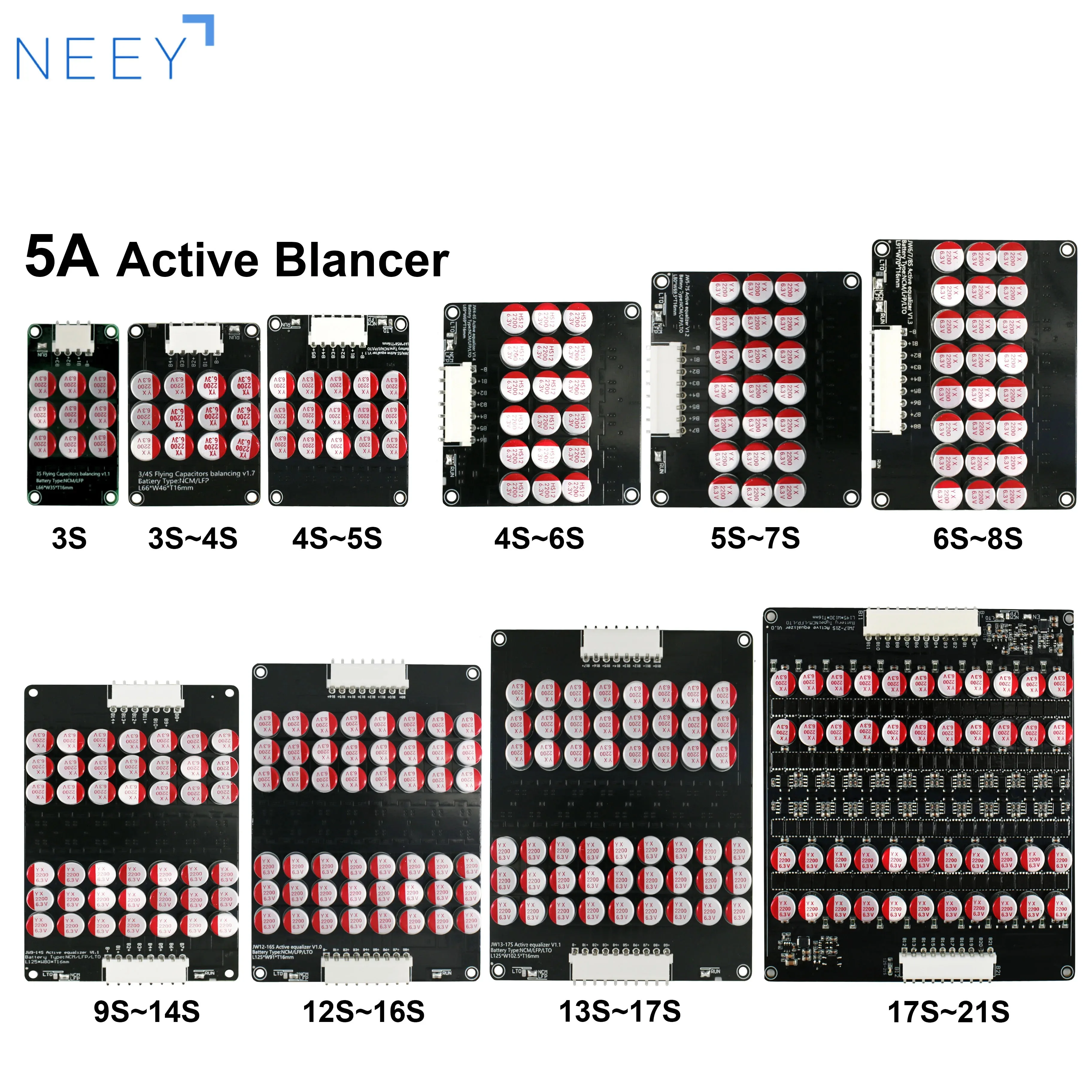 NEEY Active Balancer Capacitor Equalizer 5A Balance Current Apply to 2S~21S LiFePo4 Li-ion LTO Battery Voltage Equalizer