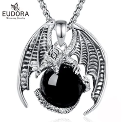 Eudora Gragon obsidian Ball necklace Vintage Punk Energy Healing Stone Crystal Pendant Personalized Jewelry for Women Man Gift