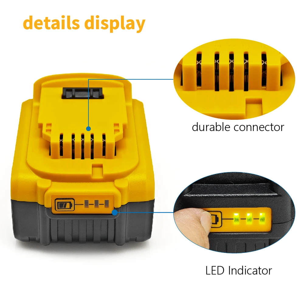 TPCELL For DeWalt DCB200 5Ah/6.0Ah Replacement Battery Compatible With For Dewalt 18V/20V Tools Battery