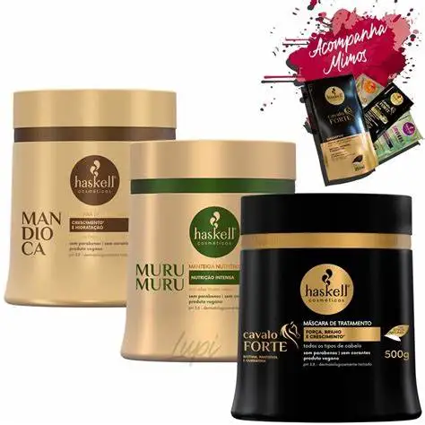 Kit Haskell Cronograma Capilar 500g / Mandioca/Muru/CAVALO FORTE