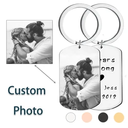 New Pattern Custom Photo Key buckle Couple Stainless Steel Key Chain Laser Engraving Name Date Custom Gift Key Accessories