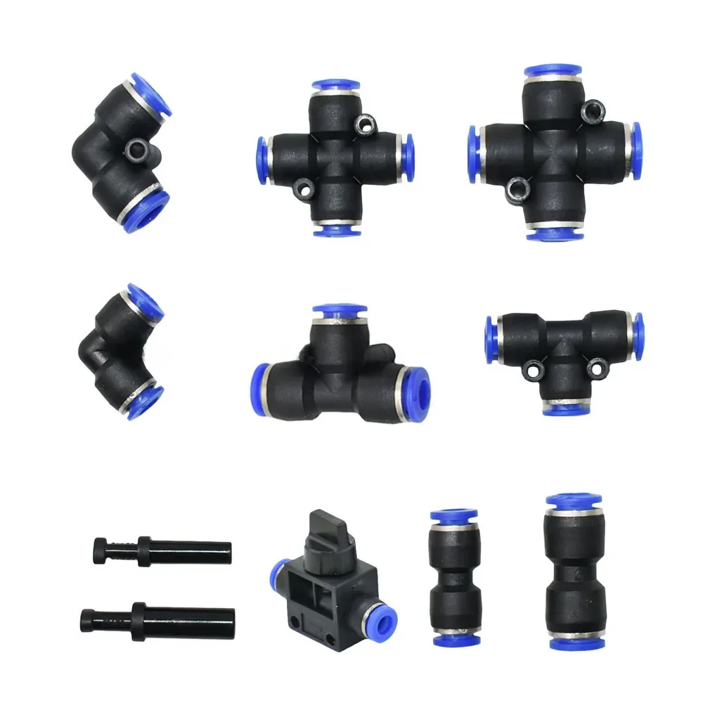 Raccord pneumatique 6mm 8mm, coude en T, Valve à bouchon droit, connecteur rapide d'air, tuyau enfichable d'eau, coupure PU PY PK PM PZA HVFF