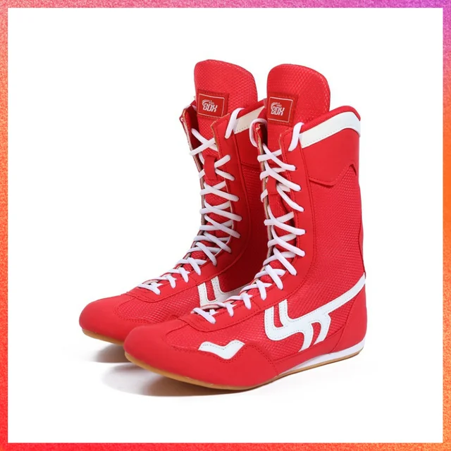 Red fashion wrestling boots