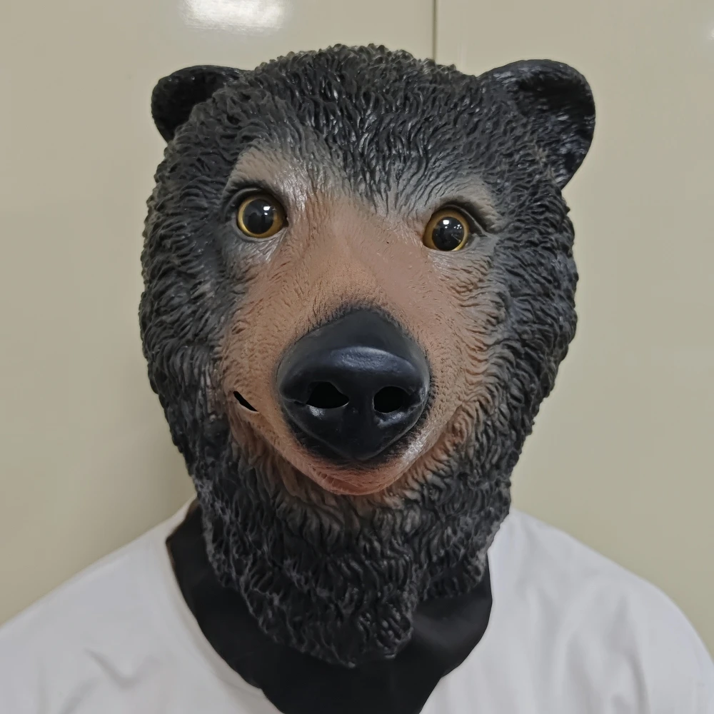 Schwarzbären-Maske Lustige Braunbären-Kopfbedeckung Halloween Tier-Karnevalsparty Bühnenauftritt Realistische Bärenkopf-Kostüm-Requisiten