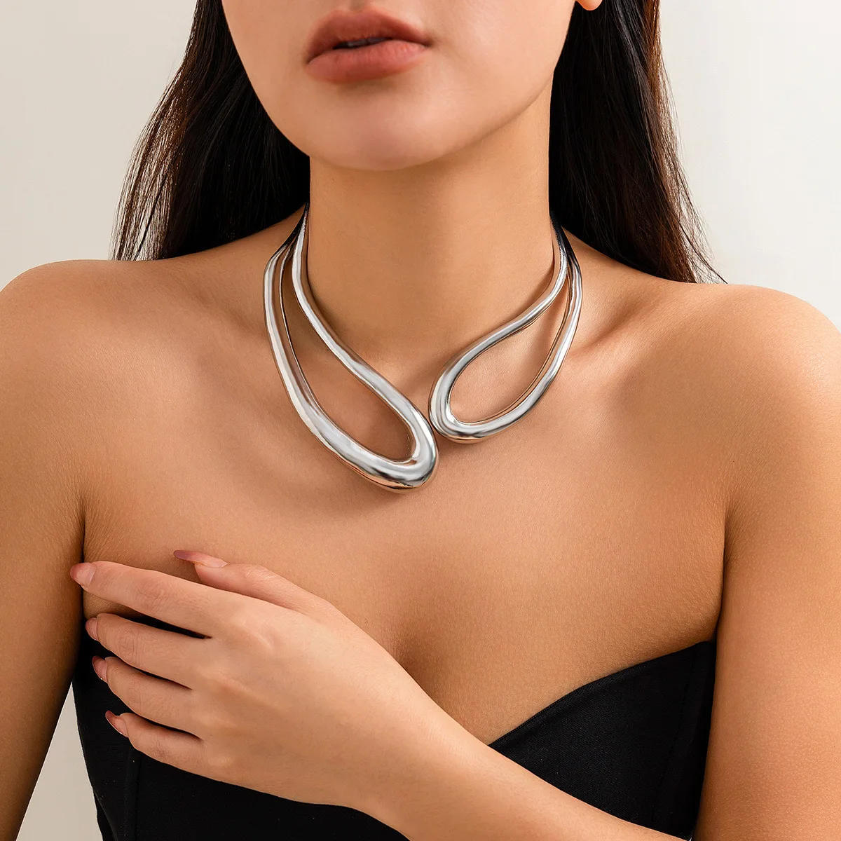 Chunky Sculptural Gold Statement Collar Necklace & Cuff Bracelet Set