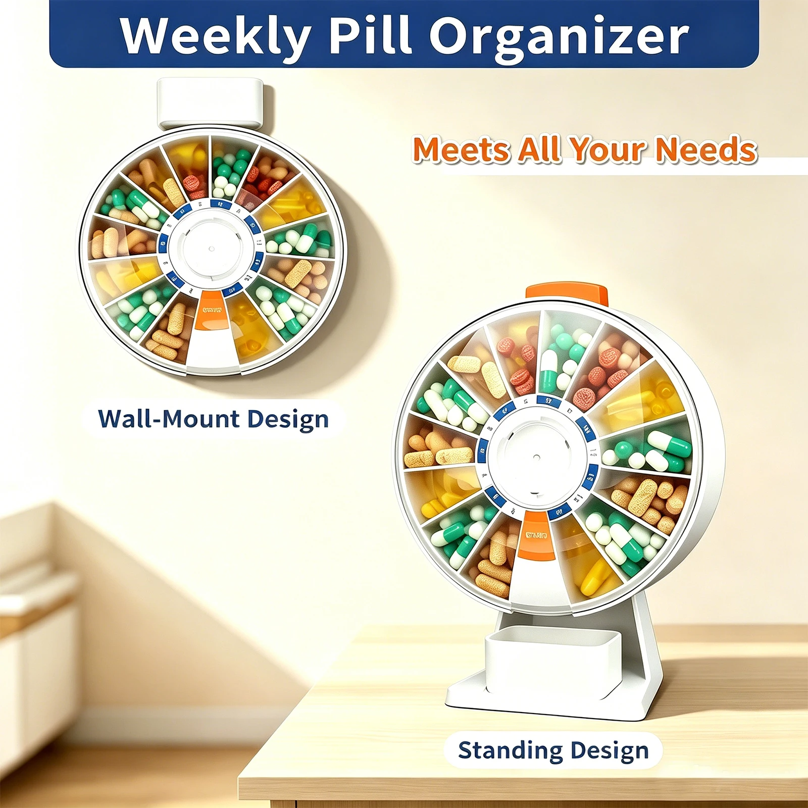 New Weekly Pill Organizer 14 Compartment Large Capacity Pill Case for Vitamin Medicine Case Supplements Push Button Pill Box