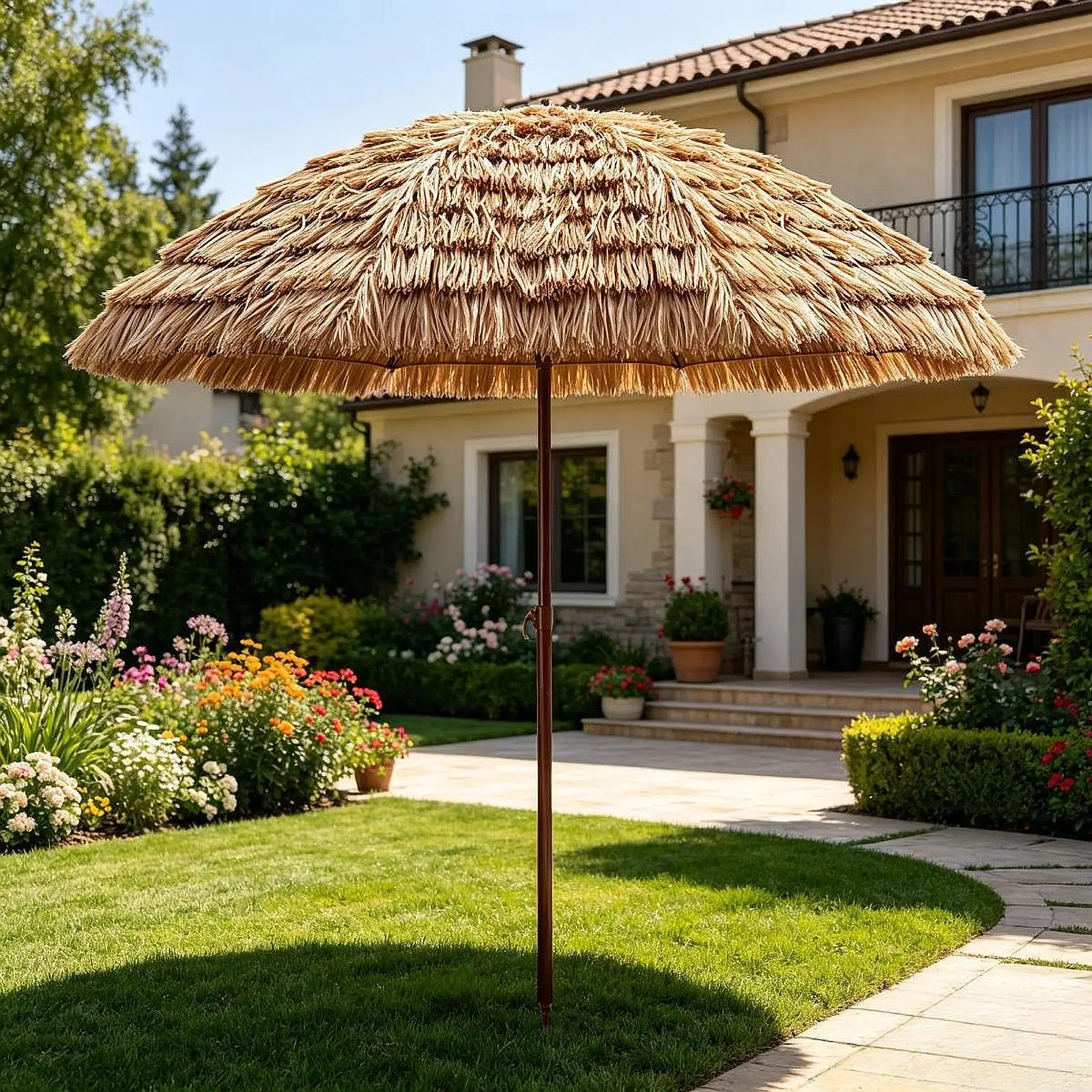 Patio Umbrella Canopy Pool Patio Umbrella Outdoor Simulated Thatched Parasol Umbrella Beach Umbrella Pool Backyard Decor