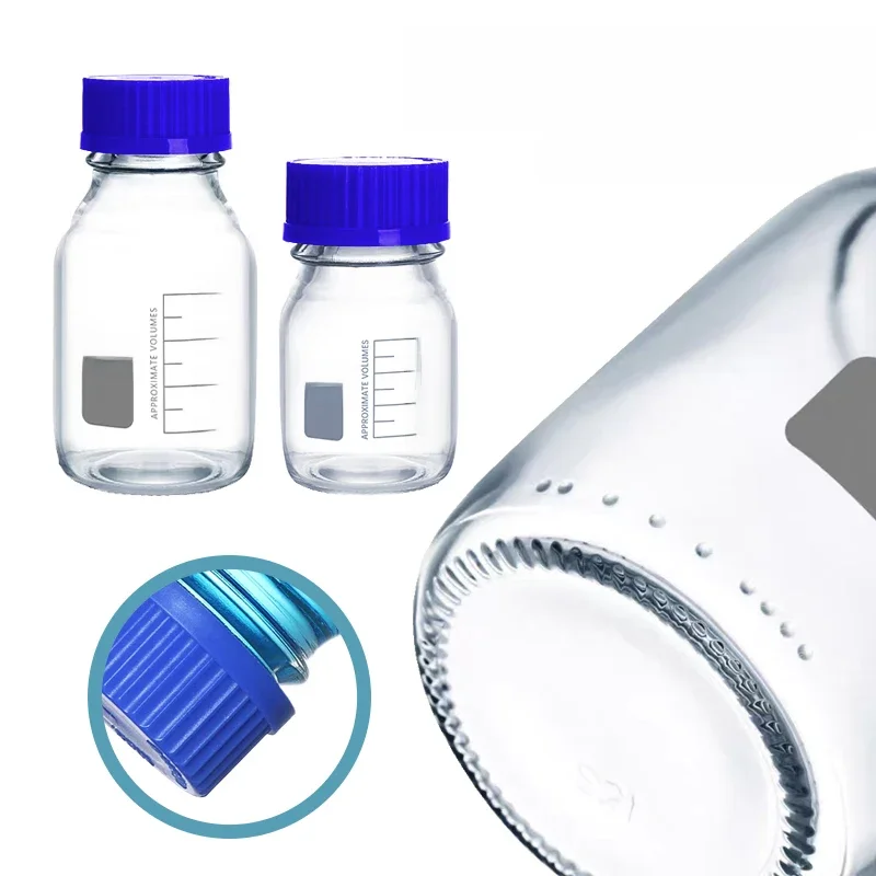 50ml/100ml/250ml stopniowana okrągła szklana butelka na odczynnik niebieska śruba przezroczyste szkło laboratorium medyczne sprzęt chemiczny — zdjęcie 2