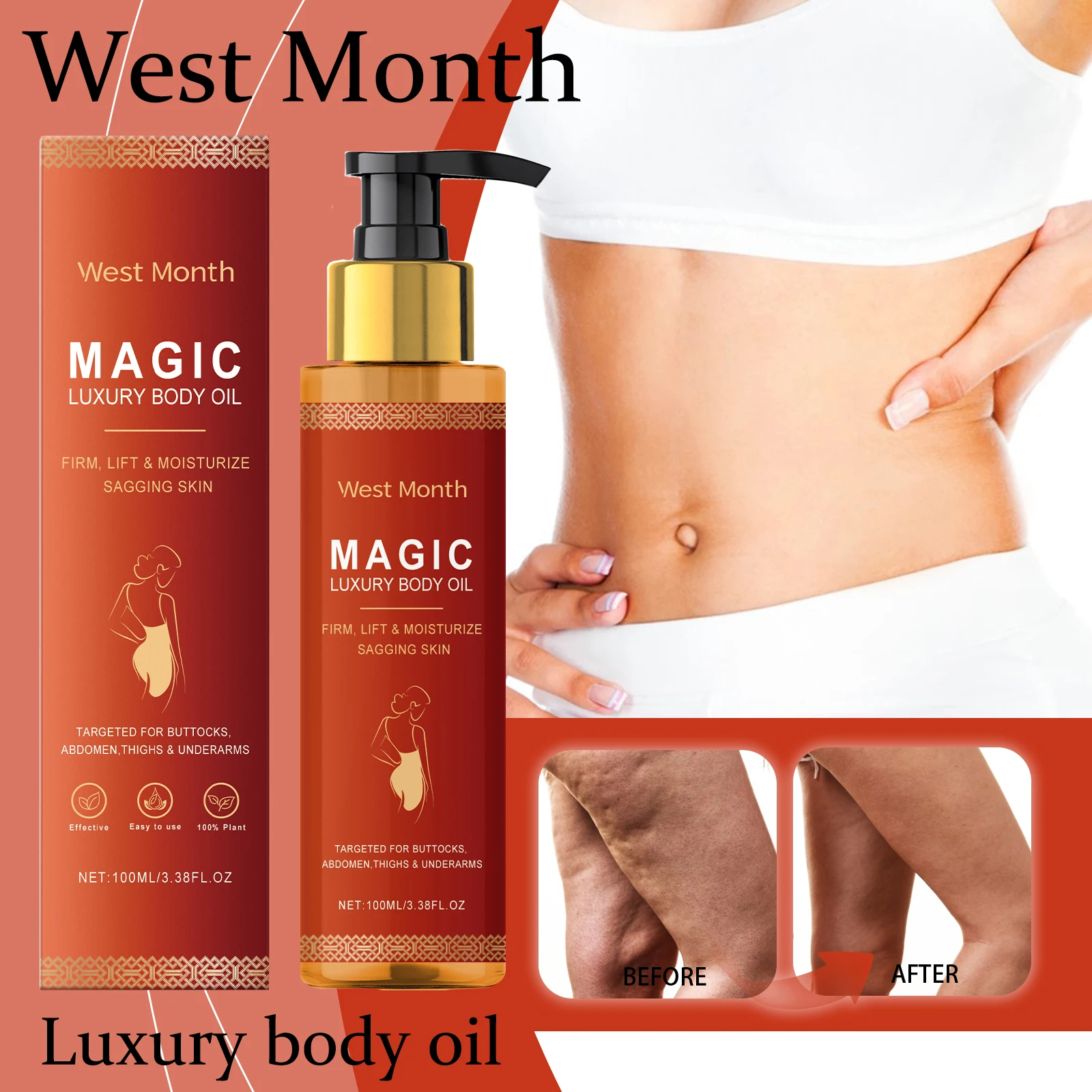 زيت شد الجسم الطبيعي يشد البشرة ويعزز مرونة البشرة ويغذي عميق ويحسن النعومة وزيت العناية ببشرة الجسم