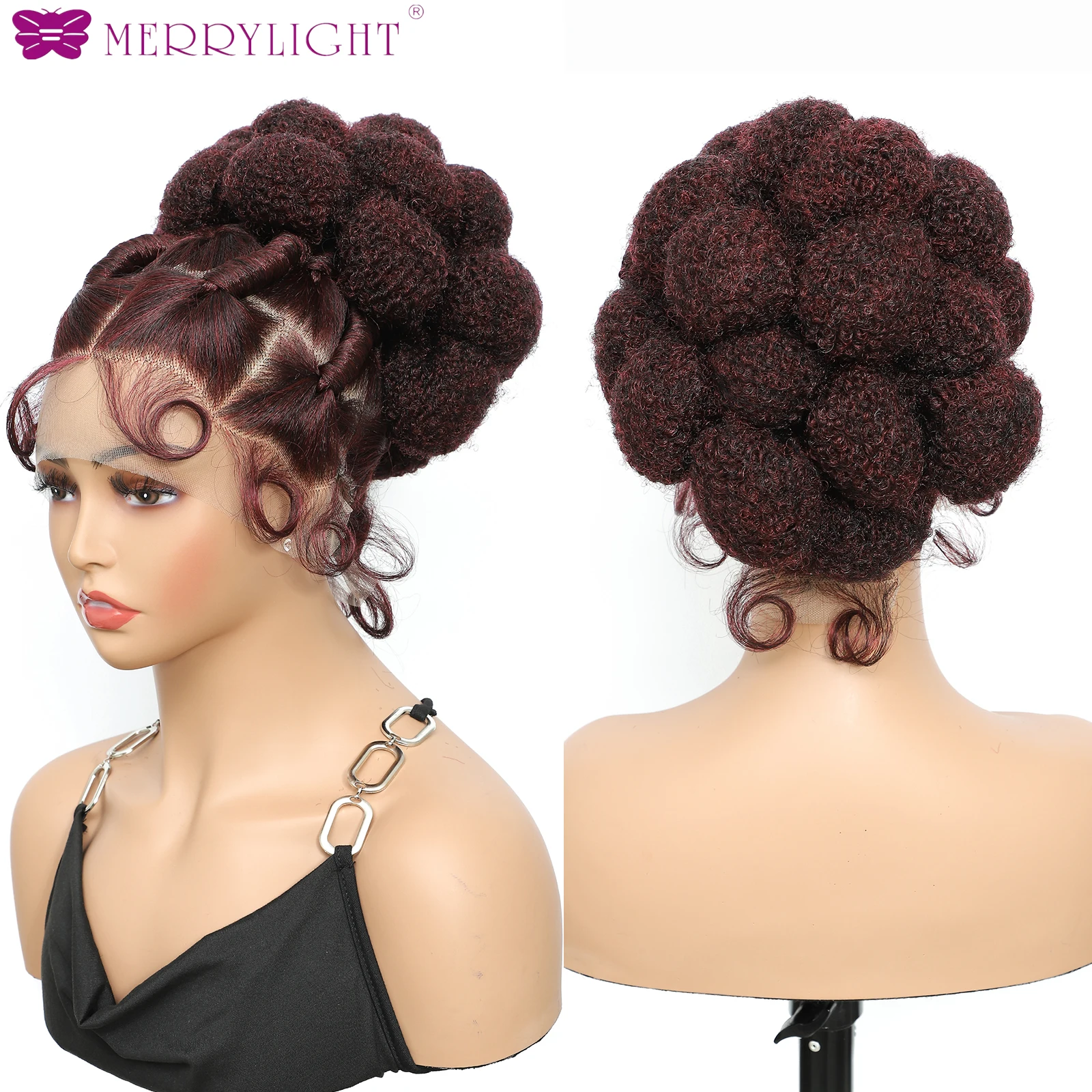 شعر مستعار الضفائر الاصطناعية مع كعكة الدانتيل الكامل Knotless صندوق شعر مستعار مضفر الدانتيل أمامي شعر مستعار الأفرو تجديل للنساء السود