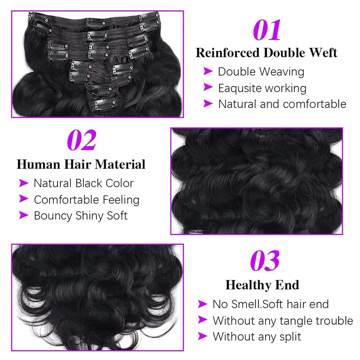 Body Wave Clip In Hair Extensions 100% Human Hair Clip In Hair Extensions Full Head 8Pcs Met 120G Clip Ins Hair Extensions Women