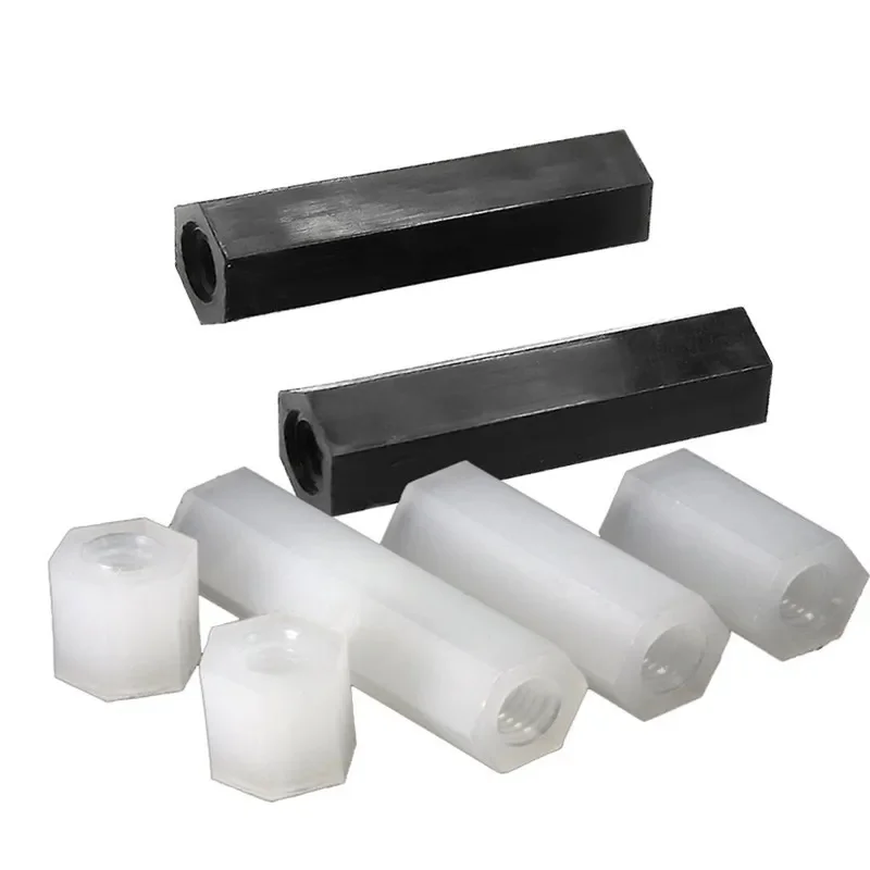 Entretoise femelle à femelle en nylon, vis d'espacement en plastique, entretoise PCB, colonne, blanc, noir, M2, M2.5, M3 figuré, M5 * L, 10-50 pièces