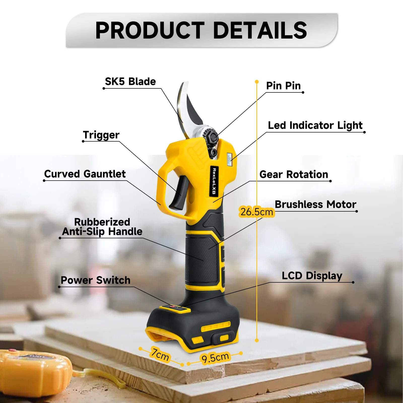 25mm 480W Brushless Electric Pruning Shears for Dewalt 20V Battery Tree Branches Electric Scissors with LCD Display (No Battery)