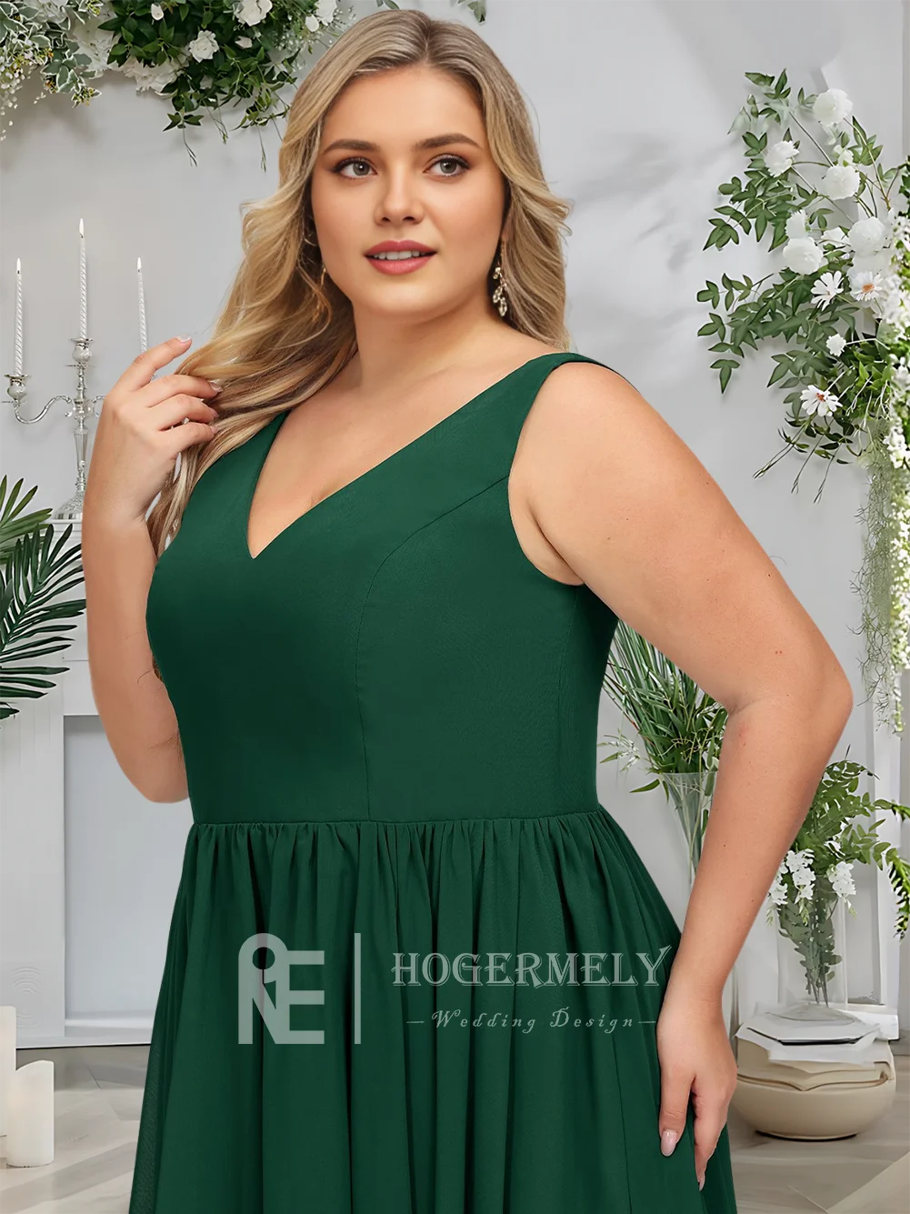 여성 ​ ​ 우아한 짙은 녹색 칵테일 드레스 여성용 2025 A라인 V넥 쉬폰 롱 드레스 무릎 길이 파티 게스트 드레스