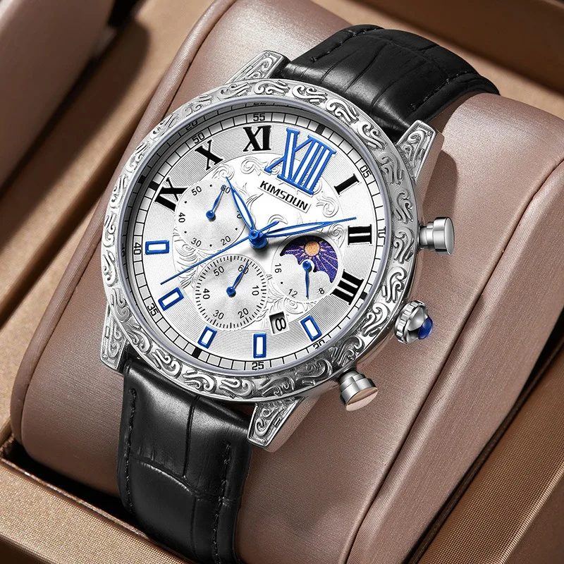

New men's watch, high-end fashion trend, personalized business leisure, simple disc, black leather strap, men's quartz watch