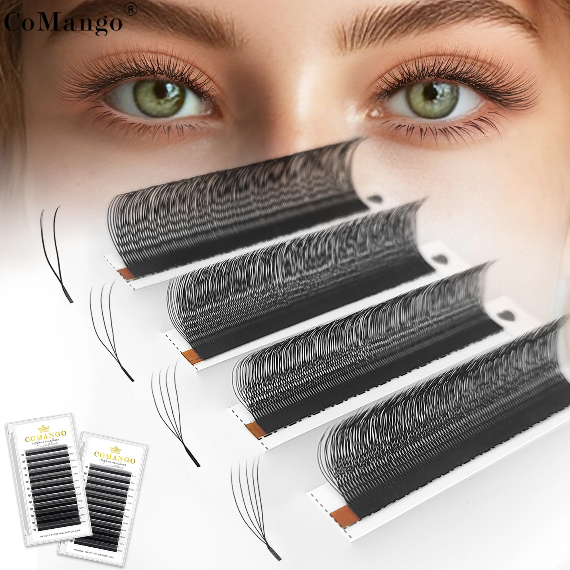 CoMango YY 3/4/5D U Shaped Eyelashes Extensions 0.07 Thickness Soft W Style Lashes High Quality Natural Premade Fans Lashes