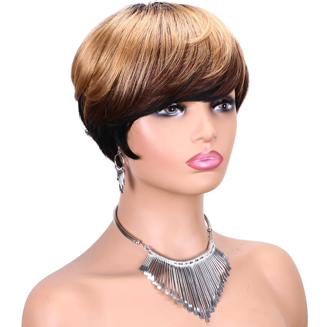 Короткий парик Фаллоу, парики из человеческих волос, прямые парики с челкой, человеческие волосы для женщин, черные и Омбре, три цвета