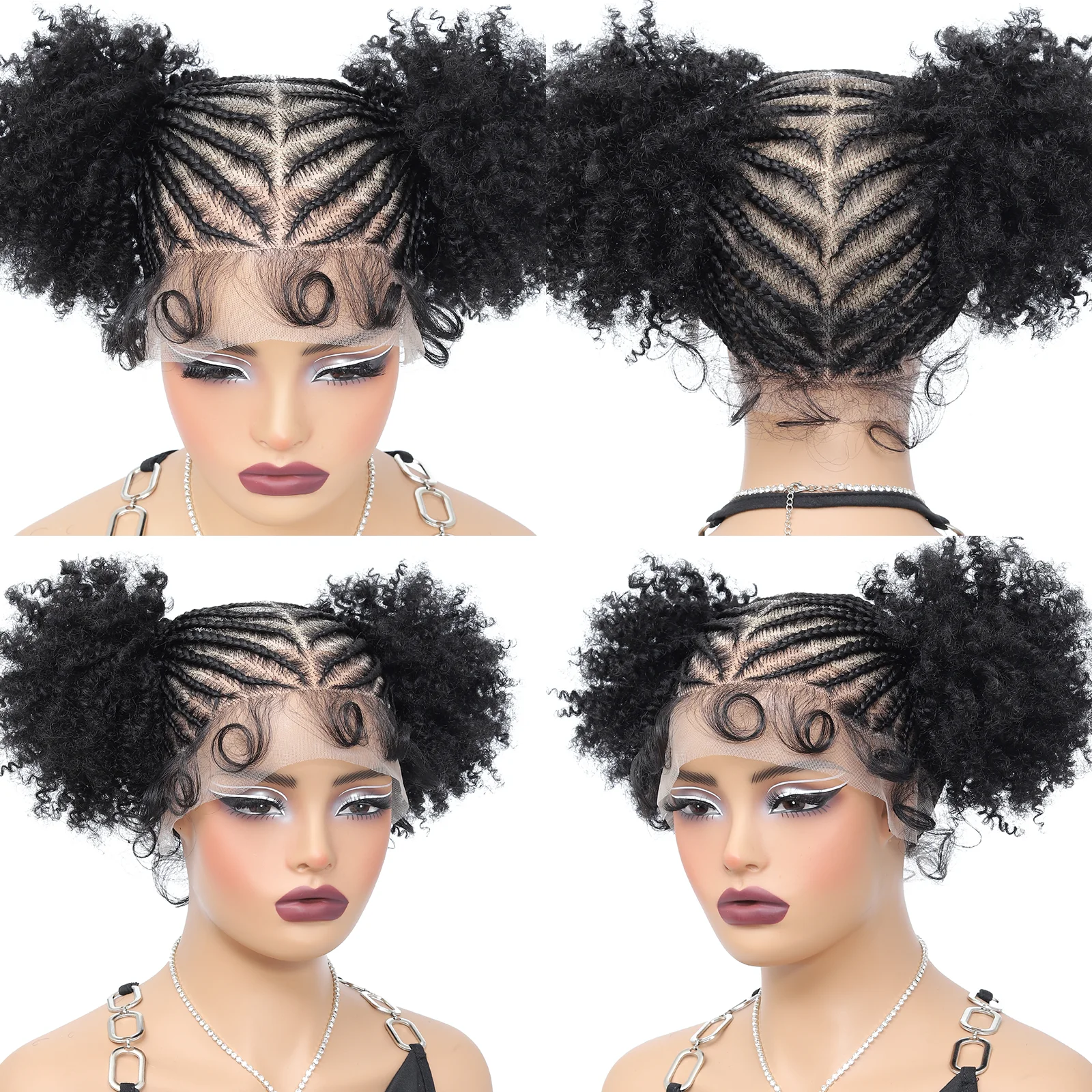 Cornrow Braided Wigs Synthetic Full Lace Bantu Braided Lace Wig with Baby Hair Cosplay Wig for Women Girls Lace Front Braids Wig