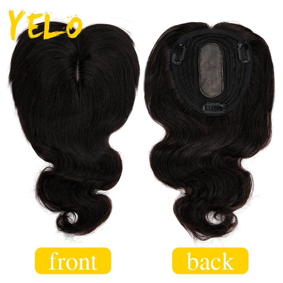 Yelo 12*13 Women Invisible Topper Hair Piece With Bangs Remy Body Wave Human Hair Extensions Middle Part Clip Ins For Thin Hair