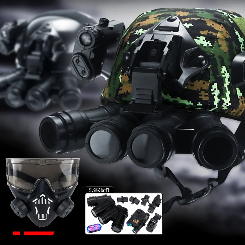 

Tactical Children's Helmet Set Airsoft Mich Helmet with Flashlight Four-Eye Night Vision Goggles Model Infrared for CS Shooting