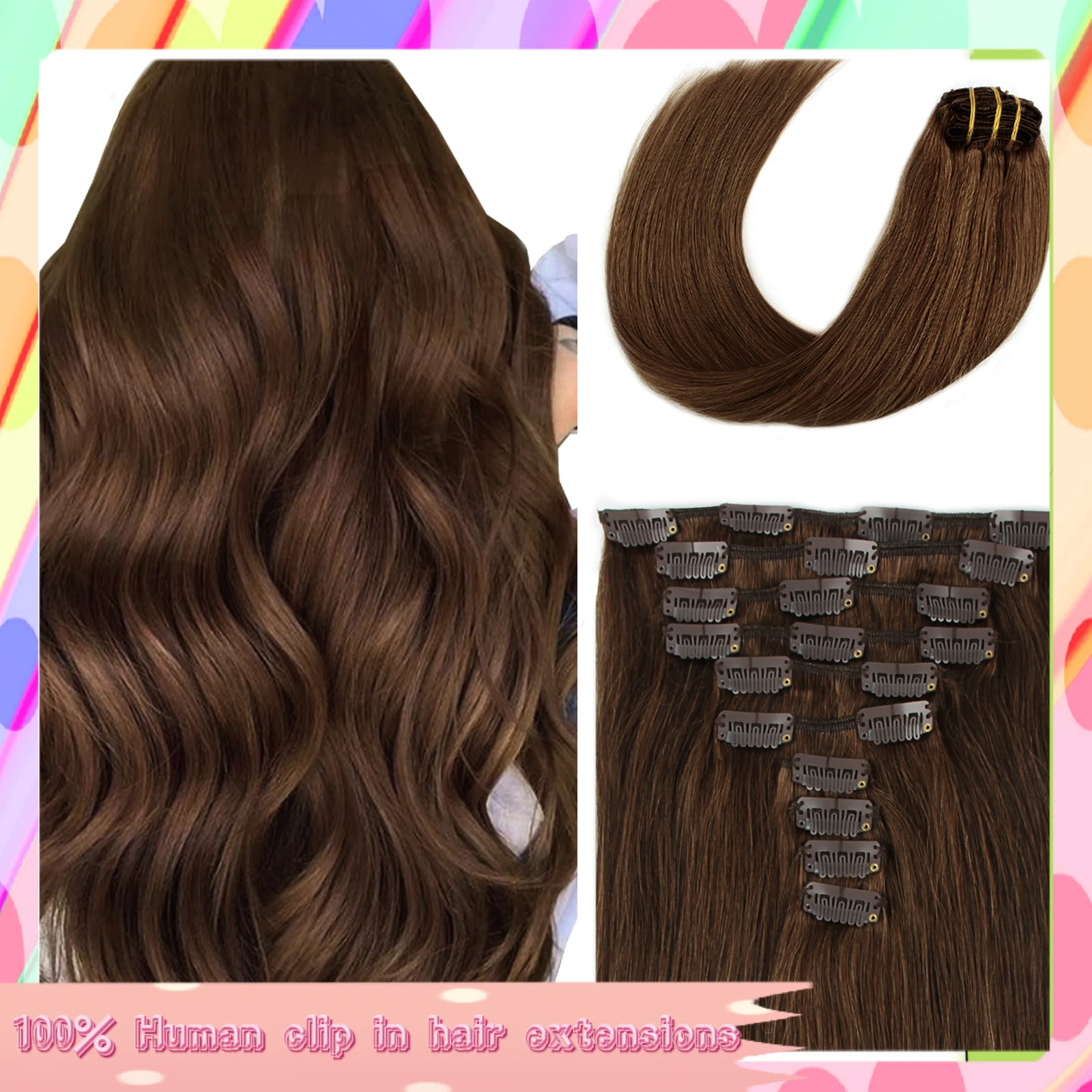 

Sixstarhair 10Pcs Natural 100 Human Hair Extensions Clip ins 160G and 220G/Pack 20/22Inch Clip in Hair Extension For Women