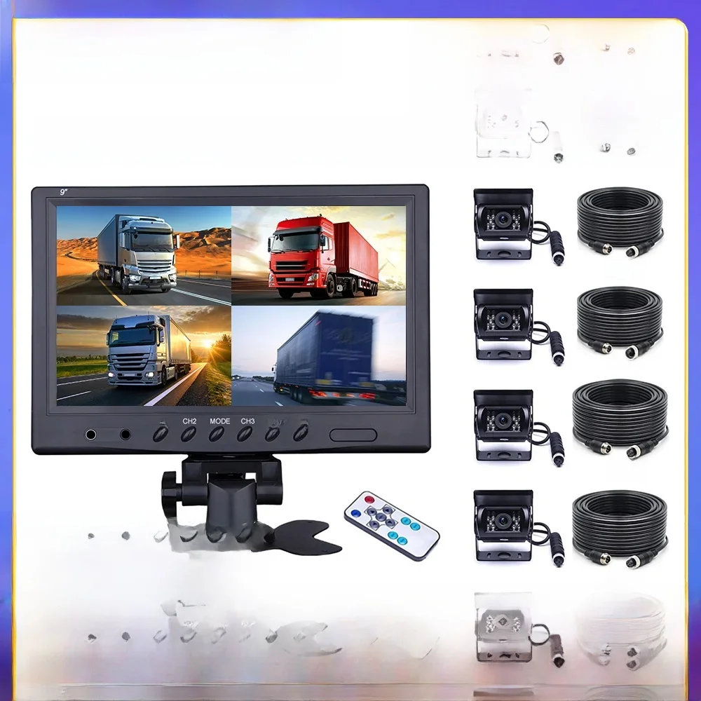 LeeKooLuu 9 "Backup Camera Auto Monitor Vier Divisie Split Screen Nachtzicht 4ch Recorder Video Achteruitrijcamera voor Vrachtwagen Bus - afbeelding 2