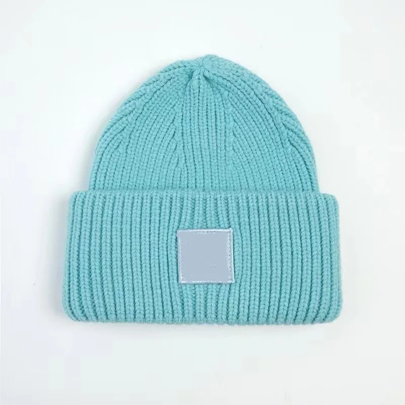 Knitted Beanie Women Hat 2024 Winter Sky Blue Brimless Wool Hat Fashion Warm Trendy Bubble Beanie Light Blue INS Style