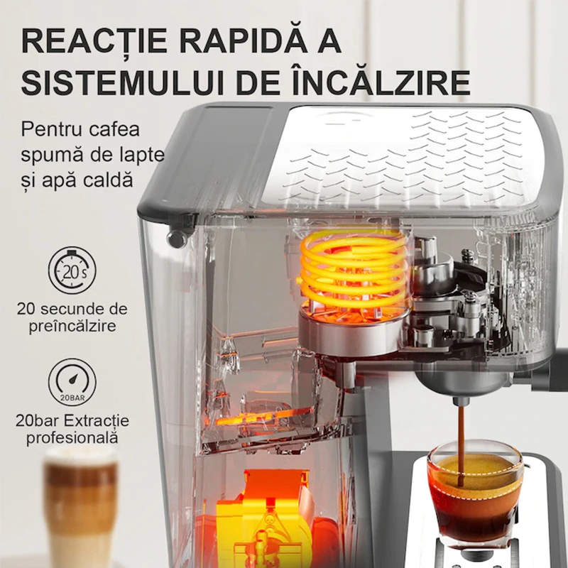 ماكينة اسبريسو منزلية ماكينة قهوة اسبريسو مدمجة قهوة اسبريسو تسخين سريع لآلة الكابتشينو/لاتيه للمنزل