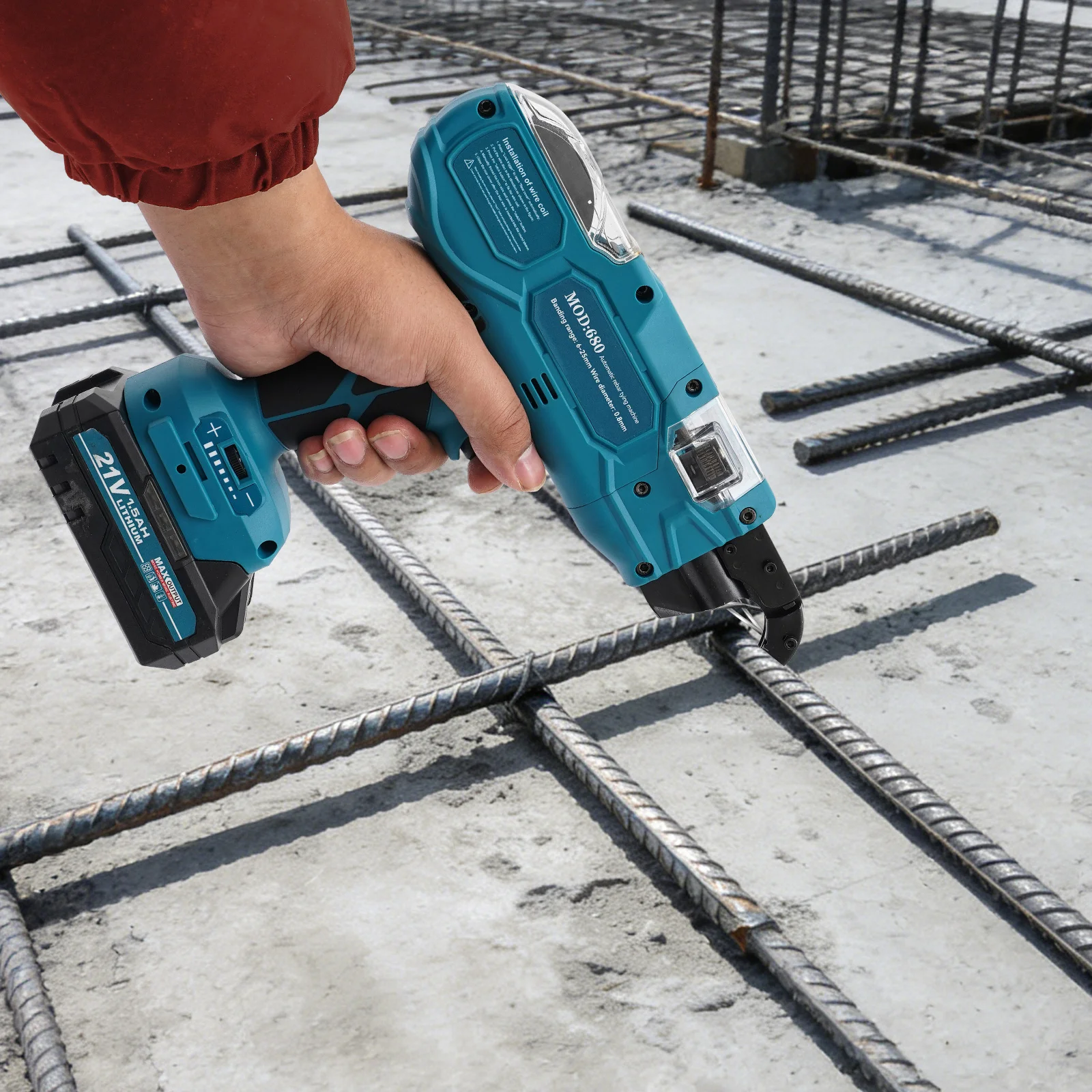 Machine automatique de ligature de barres d'armature, ligature rapide en 0,85 s pour barres d'armature de 6 à 60 mm, ligaturière de barres d'armature à serrage réglable avec chargeur UE et boîte à outils pour la construction, l'industrie ferroviaire et la construction navale.