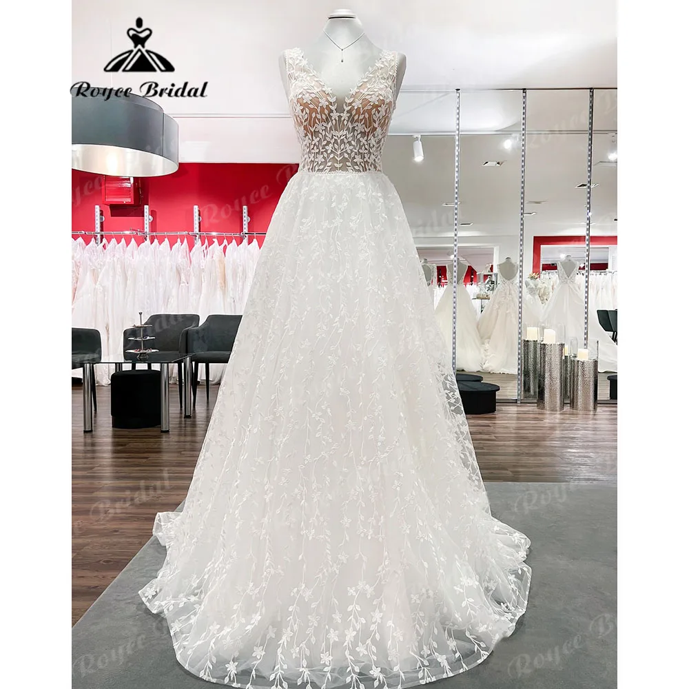 A Line Full Lace Open Back Sleeveless Boho Wedding Dress for Women 2023 Abito Sposa Donna Elegant Bridal Gowns suknia slubna